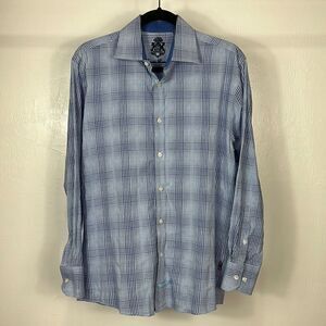 English Laundry Cotton Blend Blue Plaid Button Down Shirt Size M